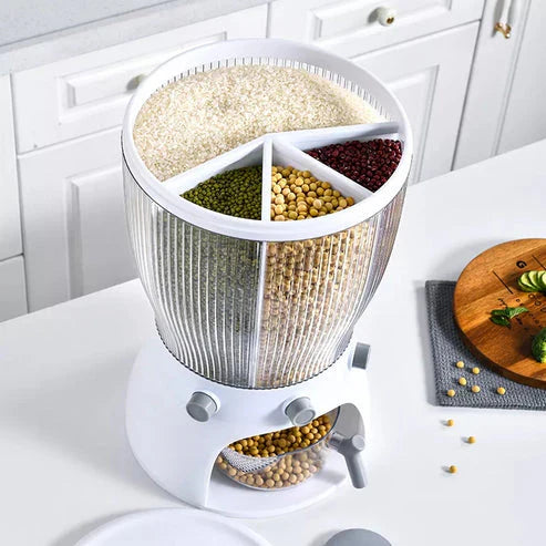 ROTATING MULTIPURPOSE 4 PORTIONS DISPENSER FOR RICE . CEREAL . LENTILS ETC