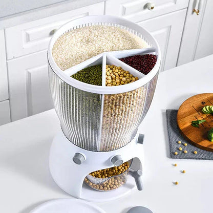 ROTATING MULTIPURPOSE 4 PORTIONS DISPENSER FOR RICE . CEREAL . LENTILS ETC